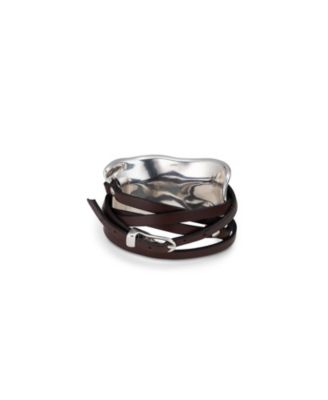 Sterling Silver-Plated Bracelet with Leather Straps