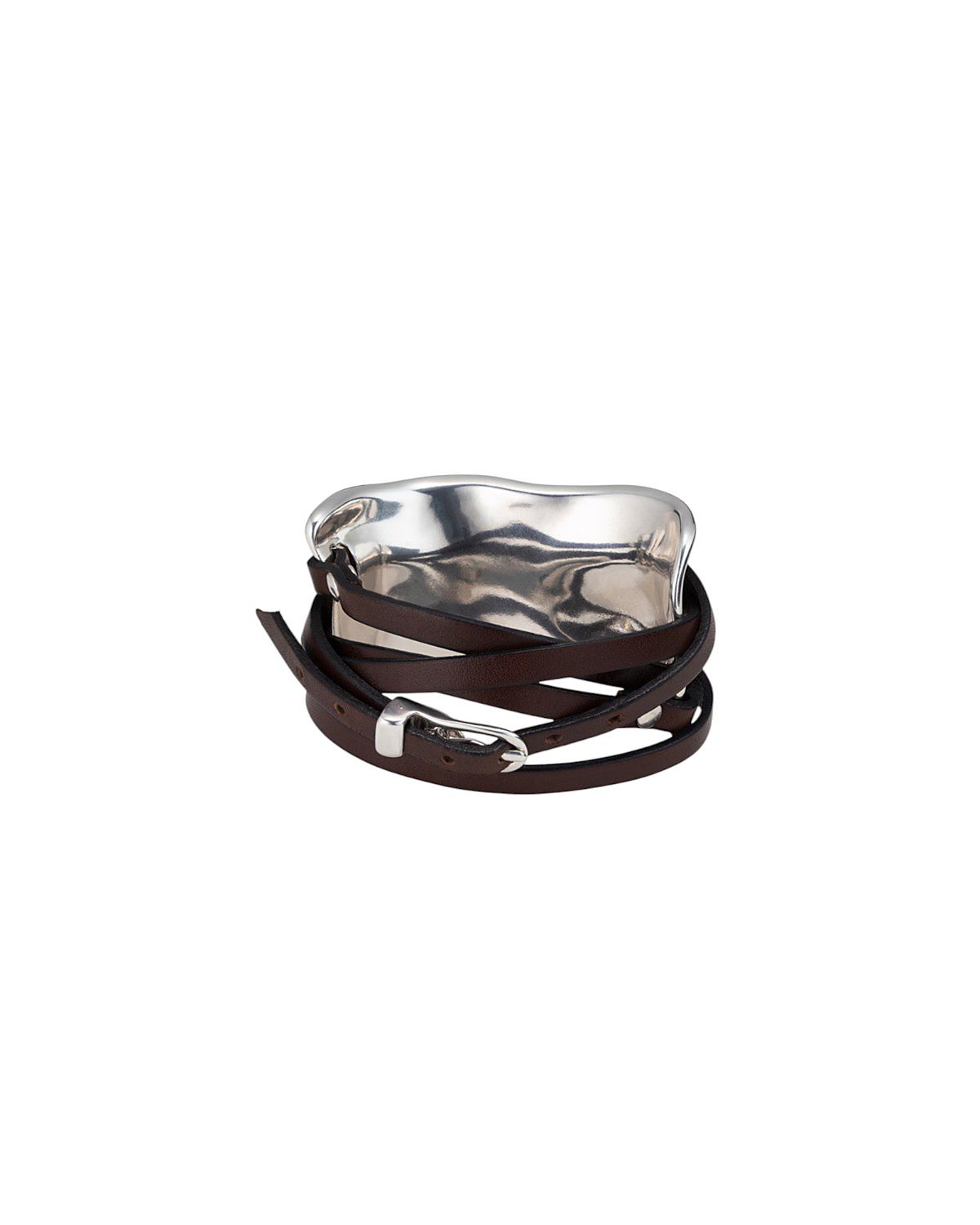 Unode50 Sterling Silver-Plated Bracelet with Leather Straps