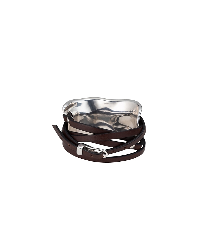 Unode50 Sterling Silver-Plated Bracelet with Leather Straps