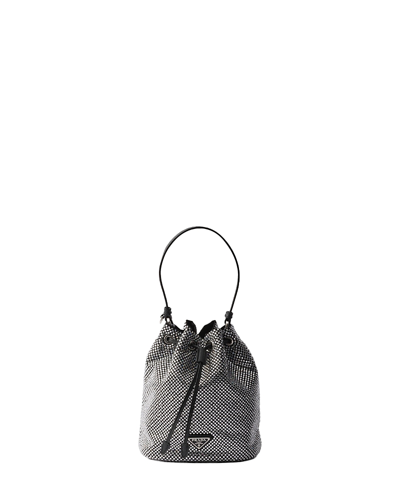 Prada Mini Crystal-studded Satin Bag In Gray