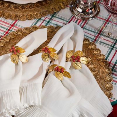 Forest Walk Holly Winter Berries Napkin Rings, Set of 4