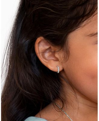 Girls' Sterling Silver 9mm Timeless Pave Huggie Hoop Earrings