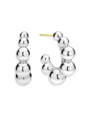 18K Yellow Gold & Sterling Silver Caviar Bubbly Beaded Hoop Earrings