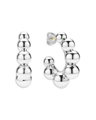 18K Yellow Gold & Sterling Silver Caviar Bubbly Beaded Hoop Earrings 