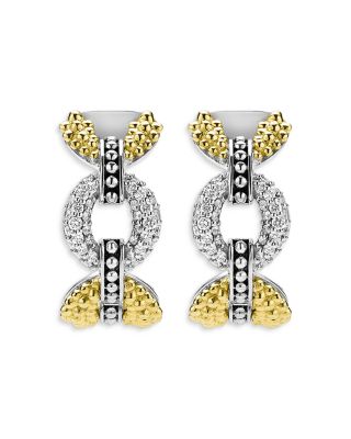 18K Yellow Gold & Sterling Silver Caviar Lux Diamond Link Hoop Earrings
