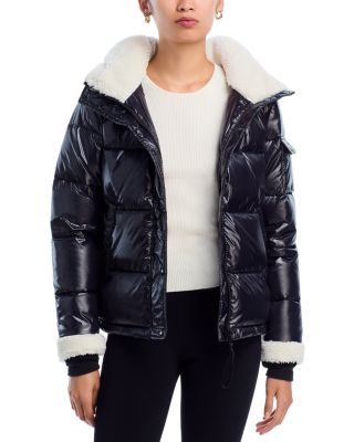 Gloss Puffer Jacket with Sherpa Trim - Exclusive