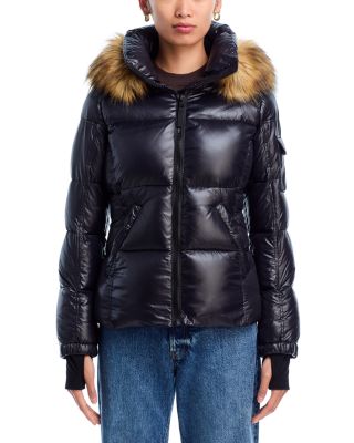 Gloss Puffer Jacket with Faux Fur Trimmed Hood - Exclusive