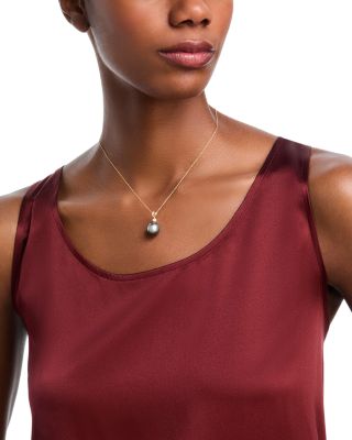 Diamond & Cultured Tahitian Black Pearl Pendant Necklace in 14K Yellow Gold, 0.12 tcw