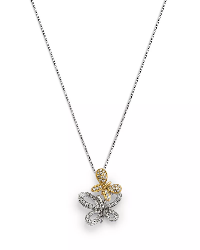 Bloomingdale's Fine Collection Diamond Butterfly Pendant Necklace in 14K Two Tone Gold, 0.25 tcw