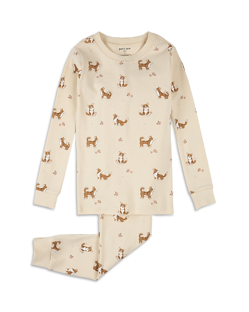 Petit Lem Girls' Corgi Print Pajama Set - Little Kid In Neutral
