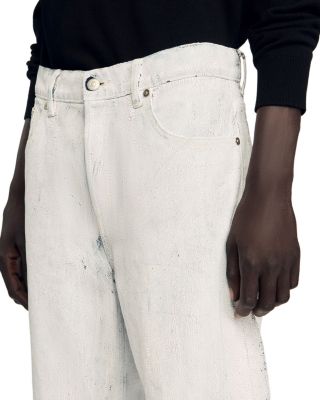 Regular Fit Cracked Effect Paint Jeans in Optic White