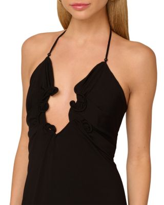 Jersey Knit Plunge Neck Long Dress