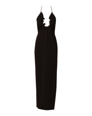 Jersey Knit Plunge Neck Long Dress