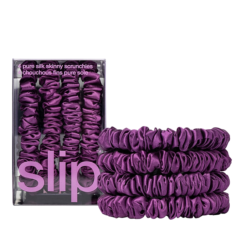 Slip Pure Silk Back To Basics Skinny Scrunchies In Dark Purple, Set Of 4 In Purple