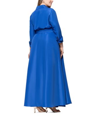 Plus Belted Ruffle Front Ball Gown