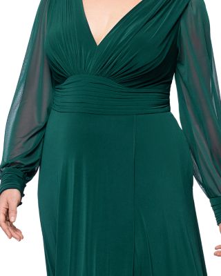 Plus Chiffon Long Sleeve V Neck Gown