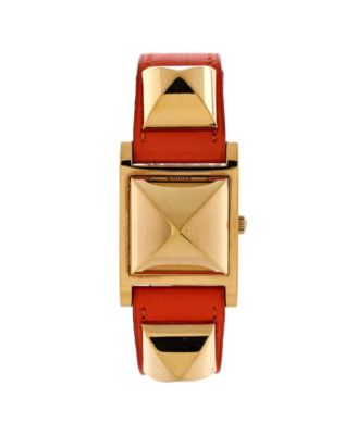 Pre-Owned HERMÈS - Medor Quartz Watch in Plated Metal and Leather 23mm