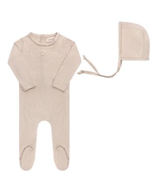  Unisex Heart and Star Button Pointelle Collection - Footie + Bonnet - Baby