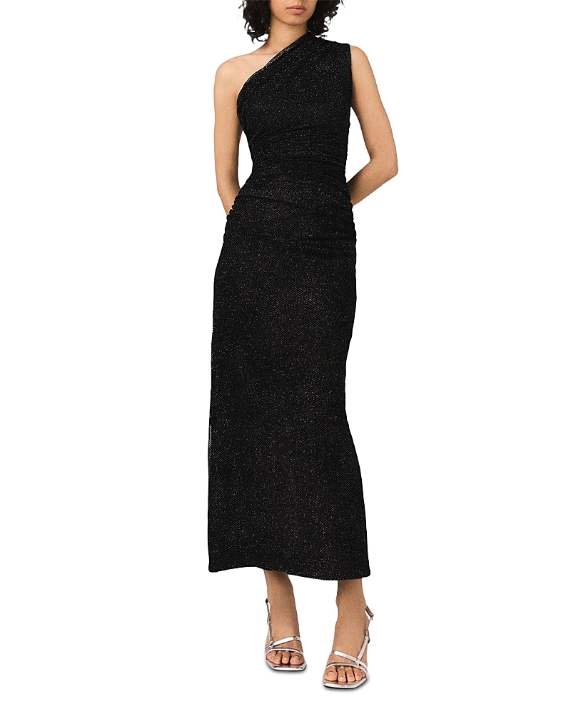 Maje Womens Black Rhinestone-embellished Asymmetric Stretch-knit Maxi Dress In Black