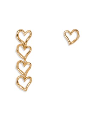 Asymmetric Heart Earrings, 0.6"L & 2.2"L
