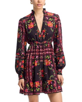 AQUA - Floral Border Print Mini Dress - Exclusive