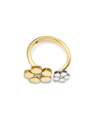 18K White & Yellow Gold Daisy Diamond Cuff Ring