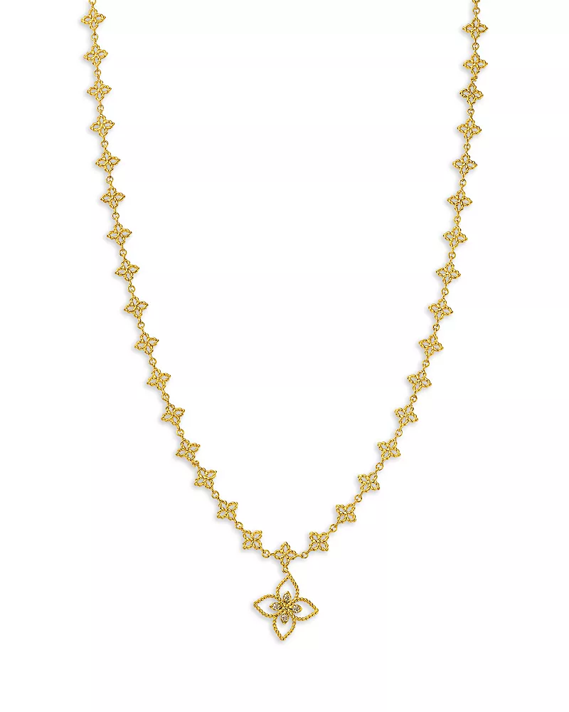 Roberto Coin 18K Yellow Gold Principessa Diamond Flower Pendant Necklace, 15