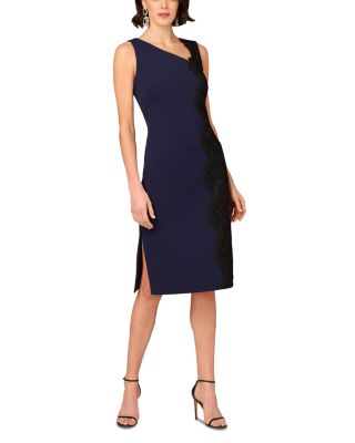 Crepe Asymmetric Neck Midi Dress