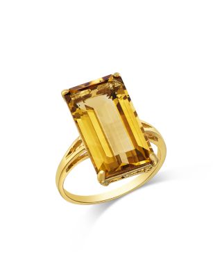 Honey Quartz Emerald Cut Solitaire Ring in 14K Yellow Gold