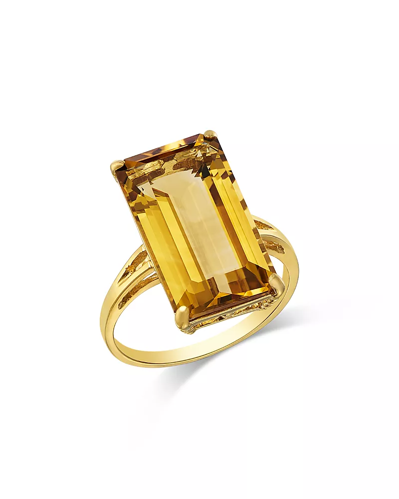 Bloomingdale's Fine Collection Honey Quartz Emerald Cut Solitaire Ring in 14K Yellow Gold