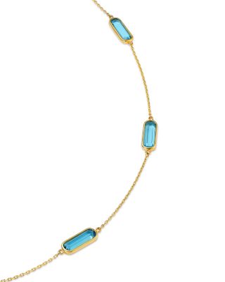 Blue Topaz Station Necklace in 14K Yellow Gold, 16-18"