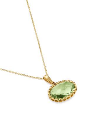 Prasiolite Oval Bezel Pendant Necklace in 14K Yellow Gold, 16-18"