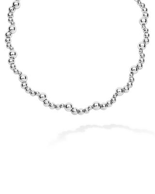 Sterling Silver Caviar Bubbly Scalloped Beaded Collar Necklace, 18"