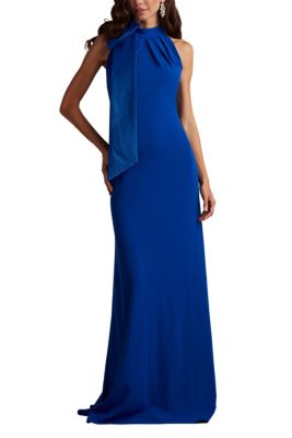 Sims Taffeta Shoulder Bow Halter Gown