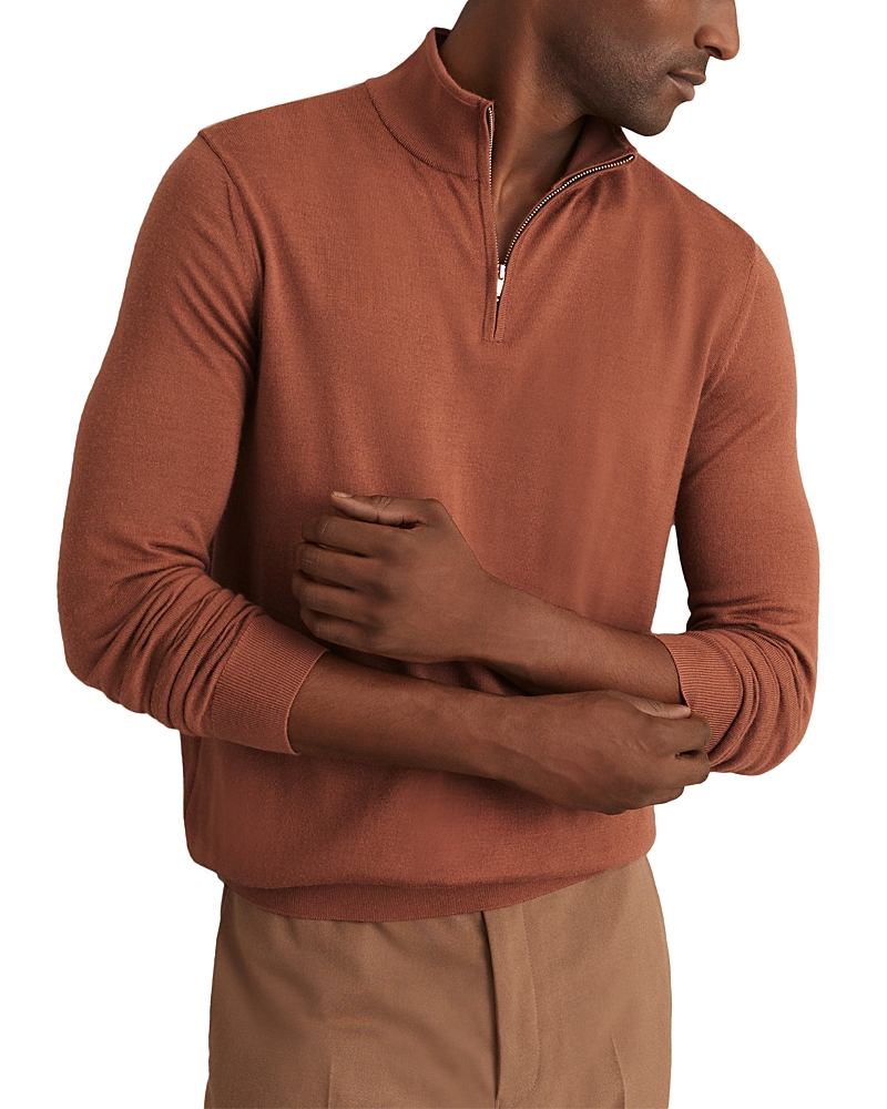 Reiss Cinnamon Brown Merino Wool Half-zip Jumper In Red