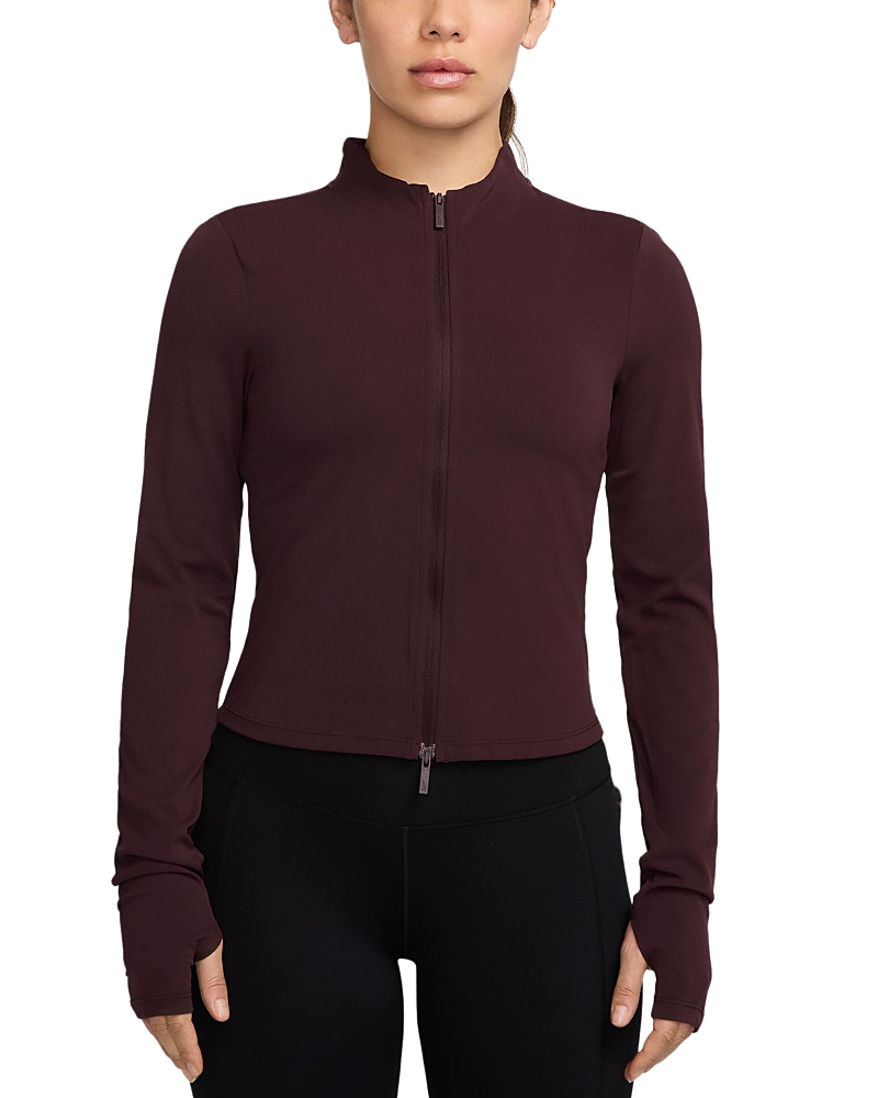 Nike Mock Neck Long Sleeve Zip Front Jacket In Burgundy