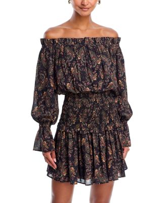 AQUA - Off The Shoulder Smocked Mini Dress - Exclusive