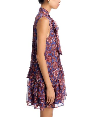 Printed Tie Neck Ruffle Dress - Exclusive