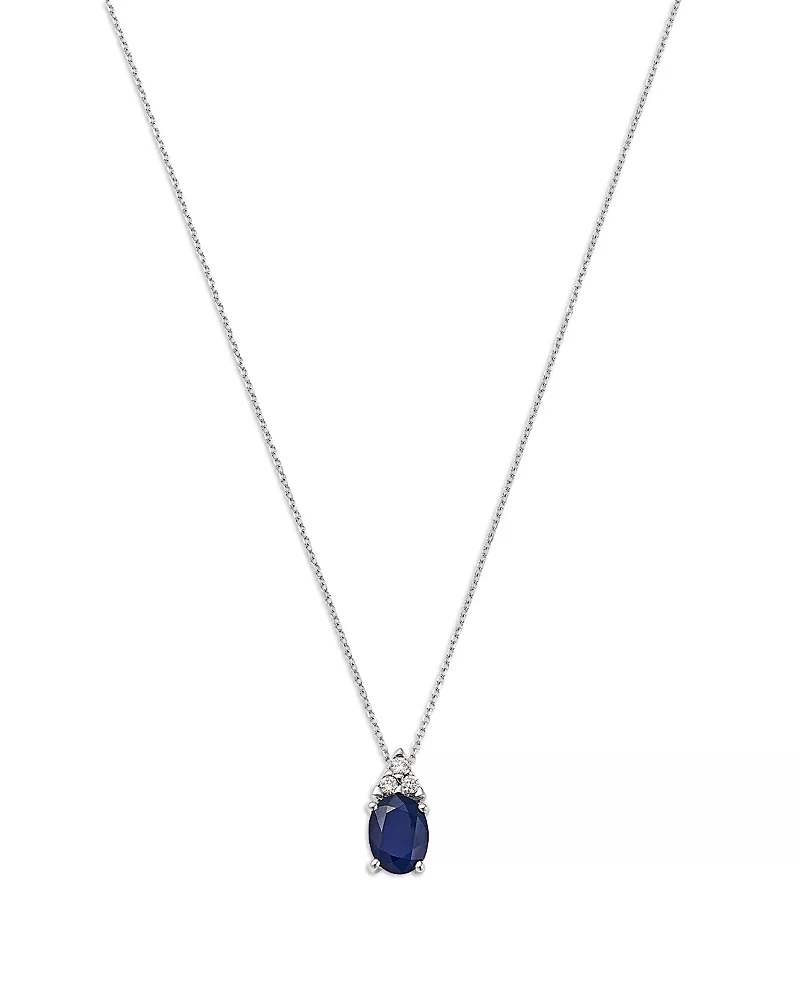 Bloomingdale's Fine Jewelry Blue Sapphire & Diamond Pendant Necklace in 14K White Gold, 16