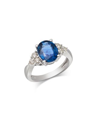 Blue Sapphire & Diamond Ring in 14K White Gold