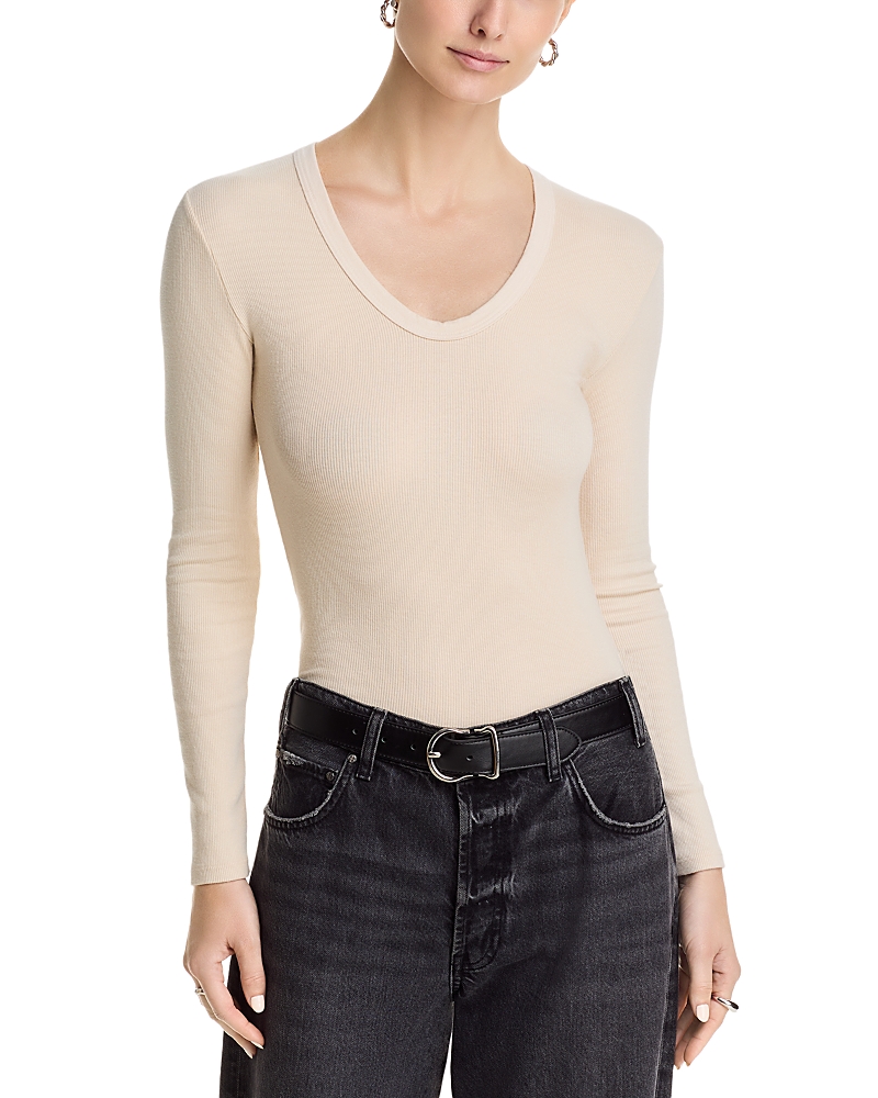 Perfectwhitetee Robyn Luxe Rib Long Sleeve U Neck Tee In Neutral
