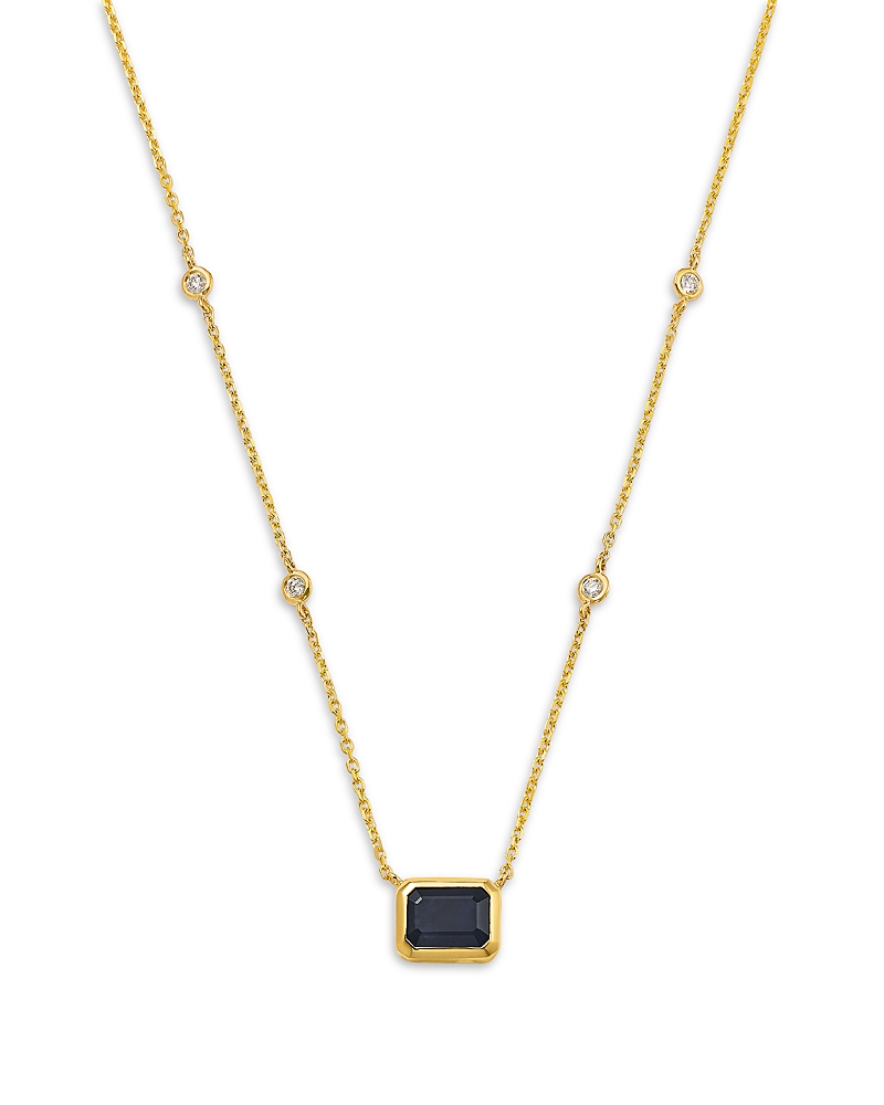Bloomingdale's Fine Collection Bloomingdale's Fine Jewelry Blue Sapphire & Diamond Octagon Bezel Pendant Necklace In 14k Yellow Gol In Multi