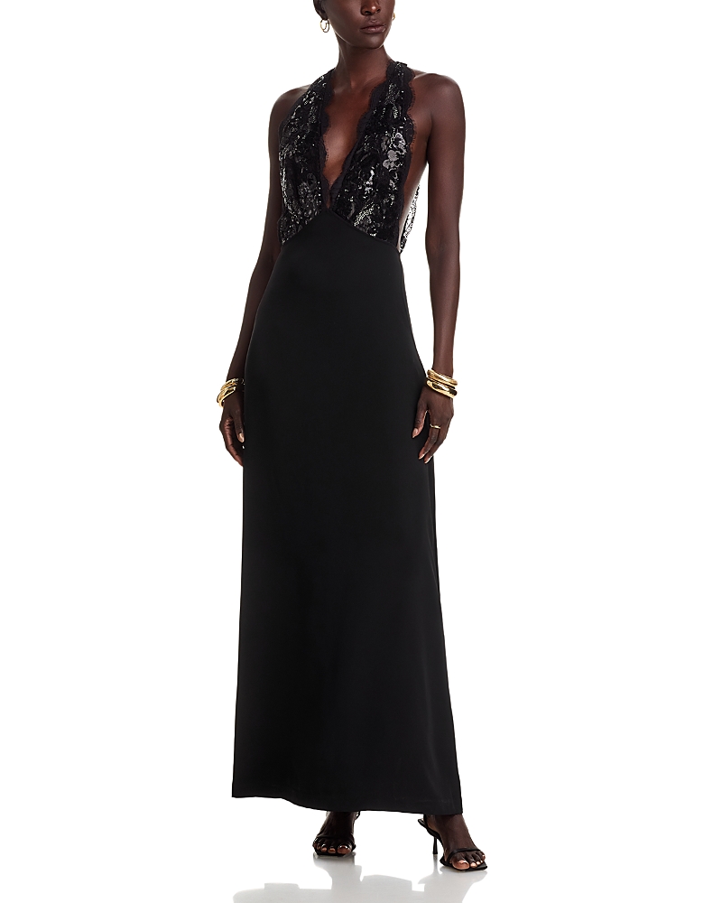 Ramy Brook Chantal Sequined Plunging Cutout Gown In Black