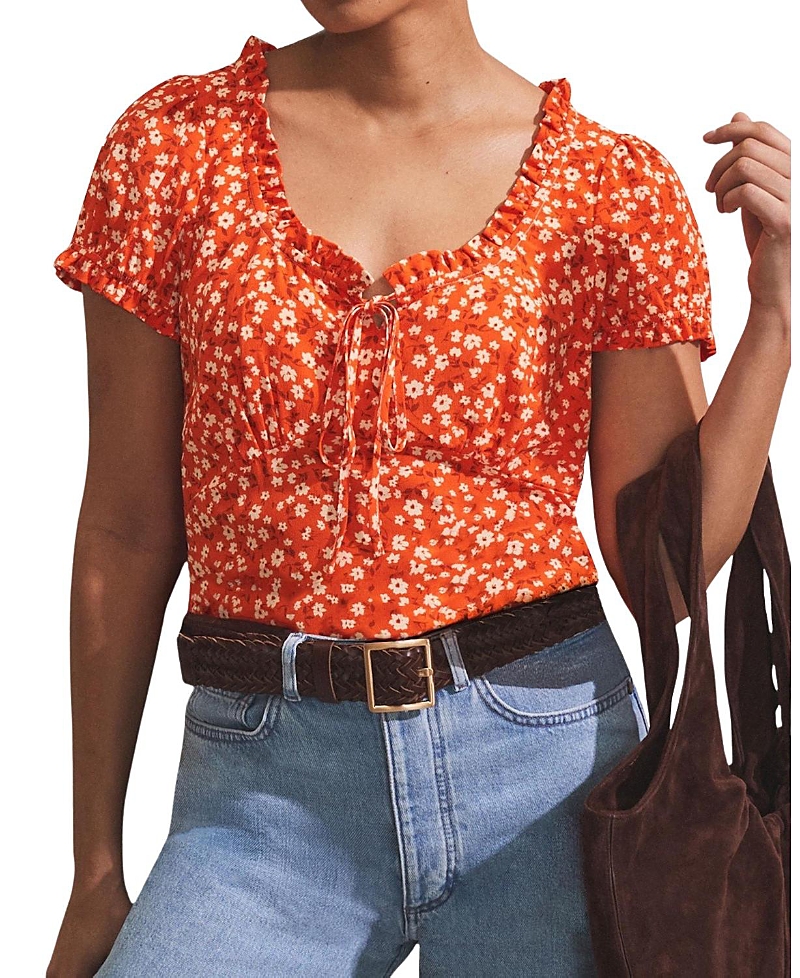 Ro&zo Red Ditsy Empire Seam Top In Multi