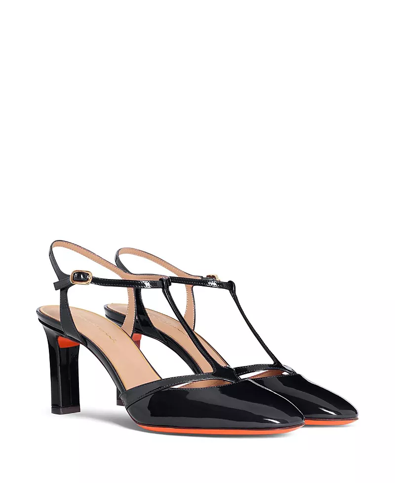 Santoni Women's Patent Leather High-Heel T-Bar Pump