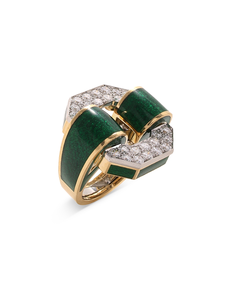 David Webb Diamond Small Octagonal Buckle Ring In 18k Yellow Gold & Platinum In Multi