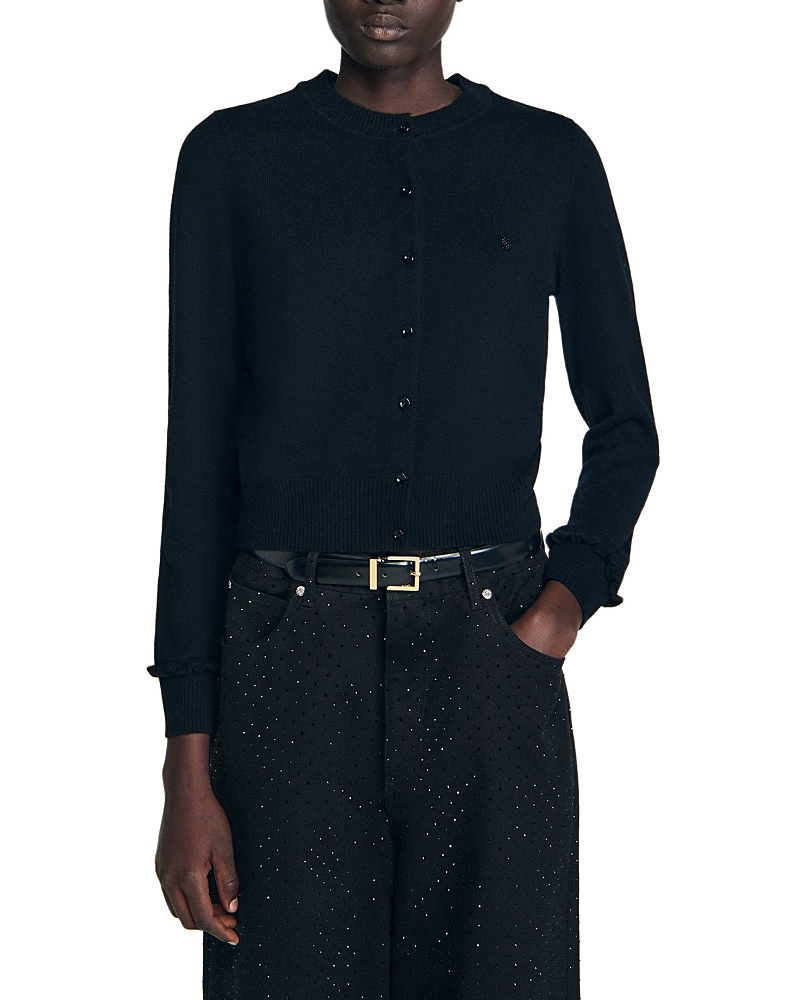 Sandro Emile Ruffled Cardigan In Black