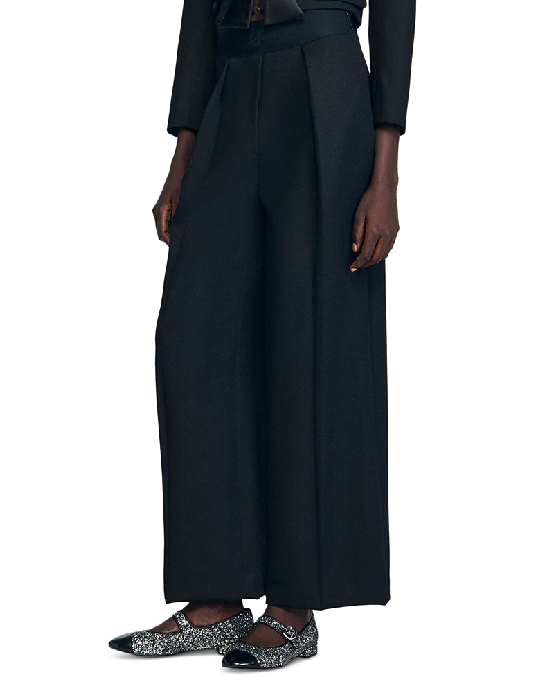 Sandro Elastic Waist Wide Leg Trousers In Blue