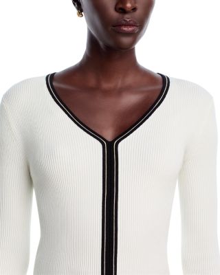 Long Sleeve V Neck Striped Ribbed Sweater