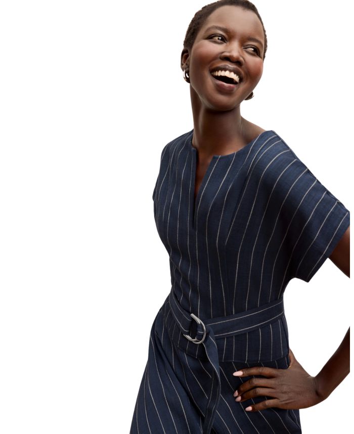 Cereah Women's Summer Pinstripe Belt Dress